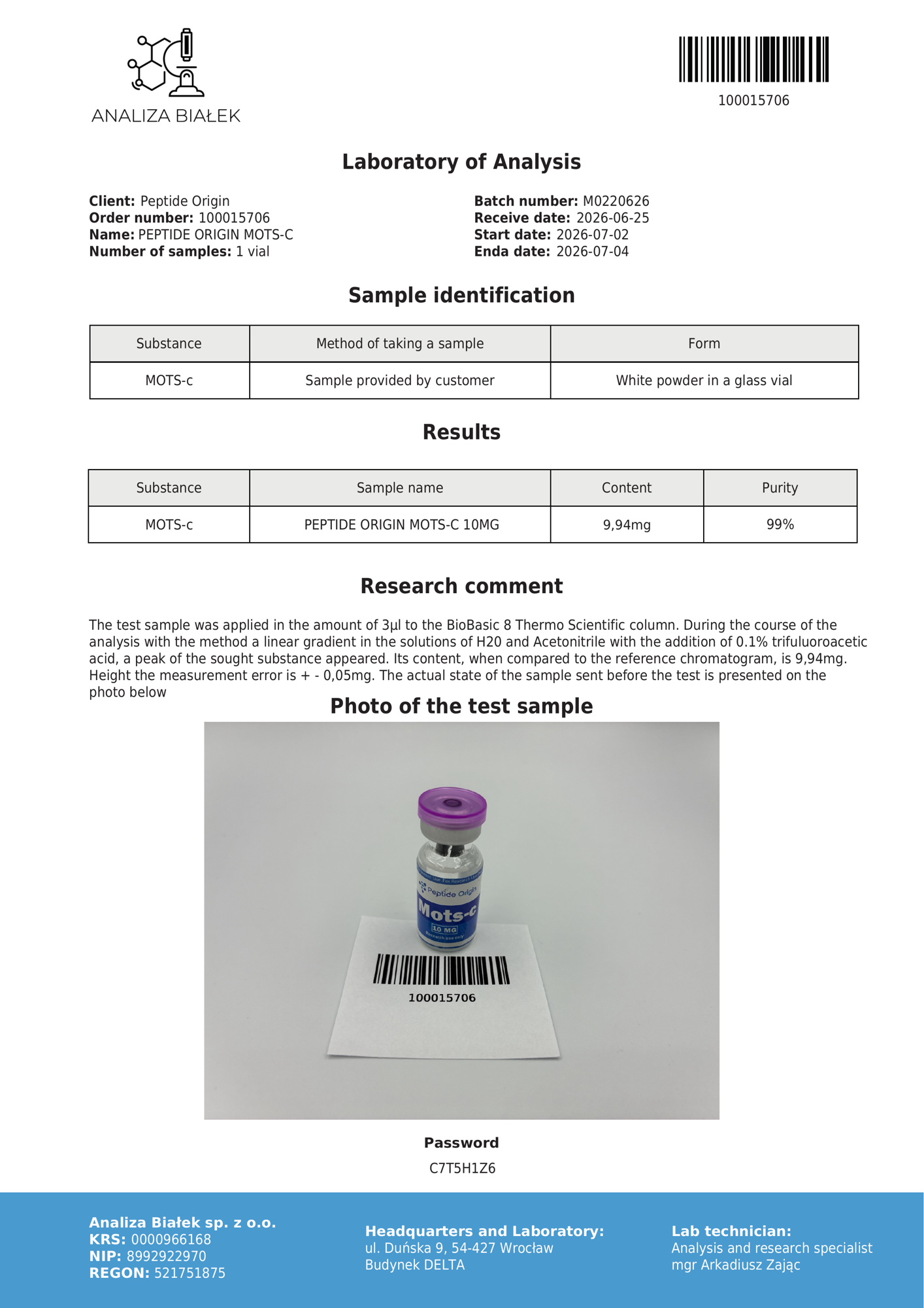 HPLC Purity Report